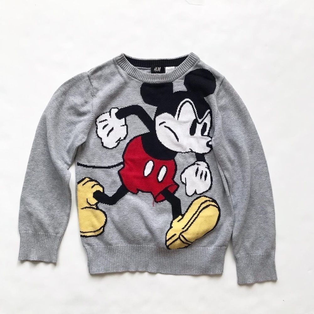 H&M x Disney Boys Mickey Mouse Gray Light Knit Sweater Pullover 6-8Y